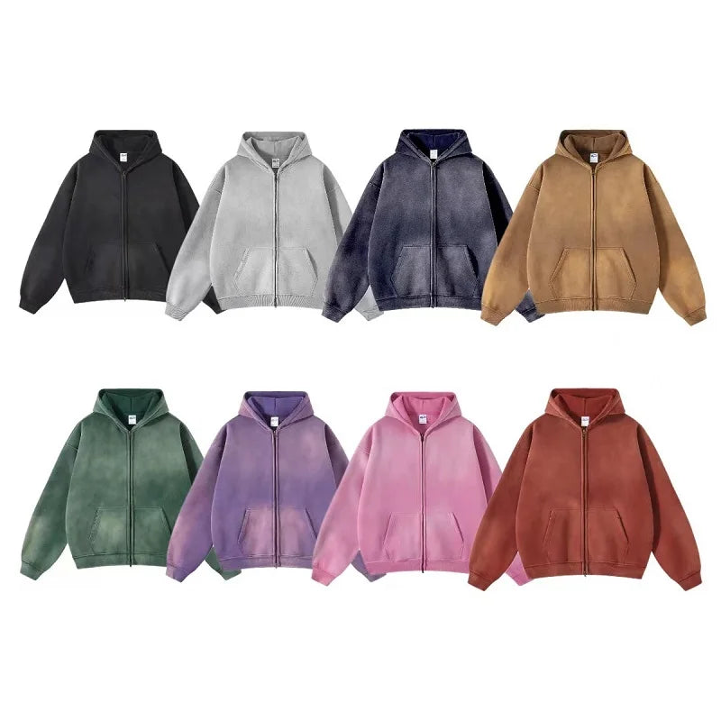 Warmer, lässiger Herren-Kapuzenpullover mit Reißverschluss – Oversize, Plüsch, Winter