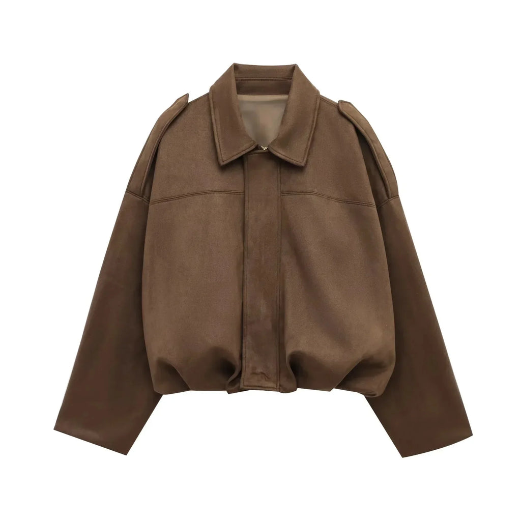Oversized Damen-Bomberjacke – Kastenförmig, Samt, Herbst