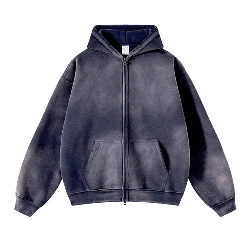 Warmer, lässiger Herren-Kapuzenpullover mit Reißverschluss – Oversize, Plüsch, Winter