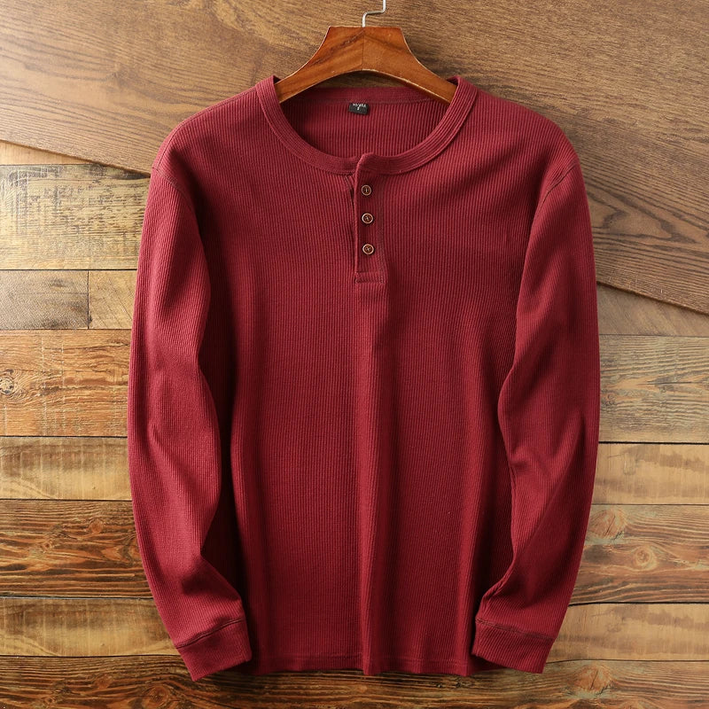 Soft Classic Men's Long Sleeve Pullover - Henley Knit