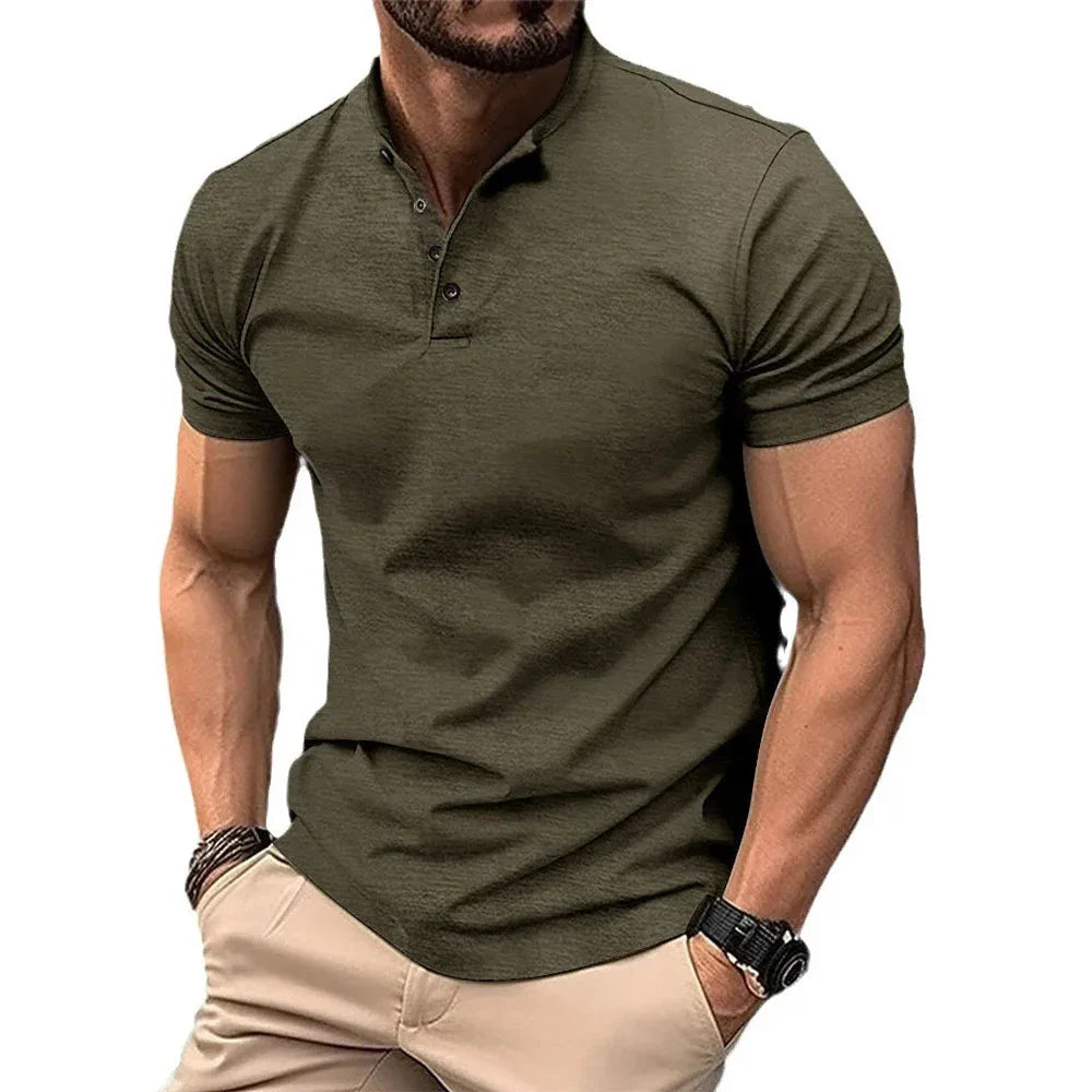 Summer Lightweight Lapel Polo Shirt for Men - Short Sleeve Cotton Breathable Slim Fit T-shirt