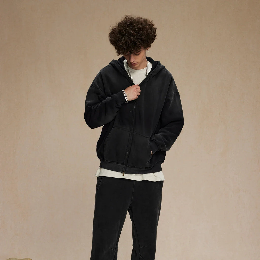Warmer, lässiger Herren-Kapuzenpullover mit Reißverschluss – Oversize, Plüsch, Winter