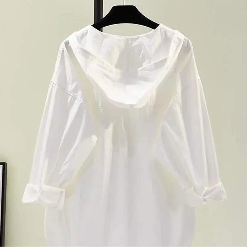 Women's Blouse in Soft Cotton with Hood, Casual Relaxed Fit for Everyday Comfort and Style