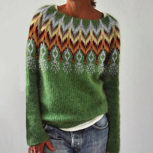 Soft women's knit sweater - patterned yoke, mohair blend