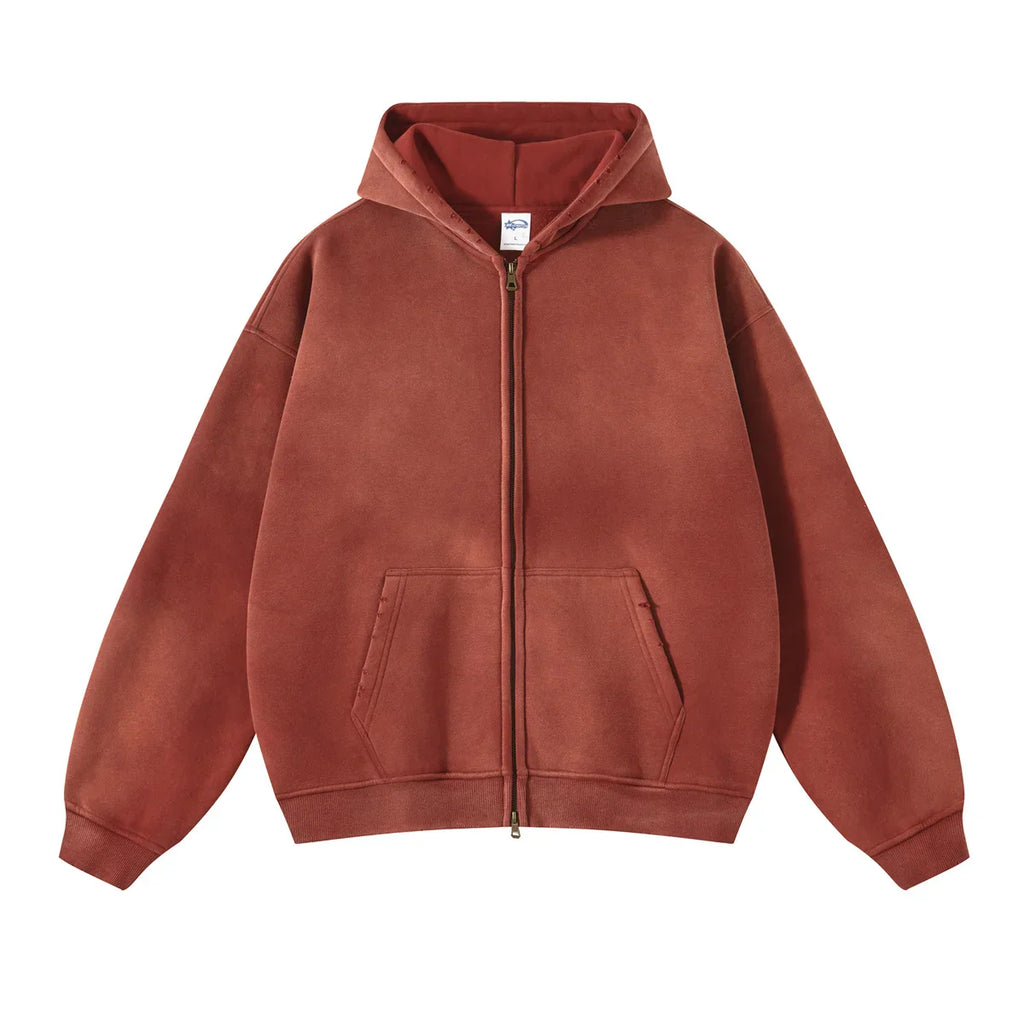 Warmer, lässiger Herren-Kapuzenpullover mit Reißverschluss – Oversize, Plüsch, Winter