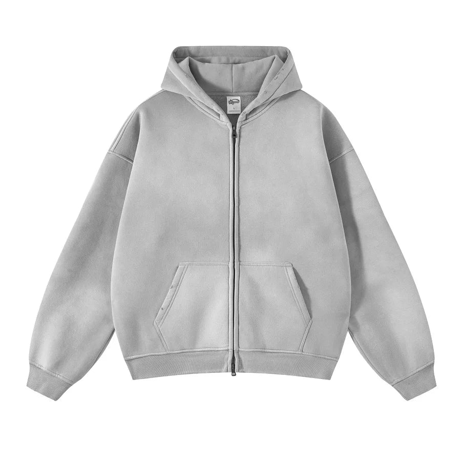 Warmer, lässiger Herren-Kapuzenpullover mit Reißverschluss – Oversize, Plüsch, Winter