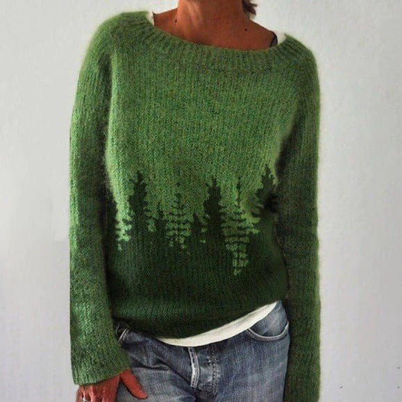 Soft women's knit sweater - patterned yoke, mohair blend