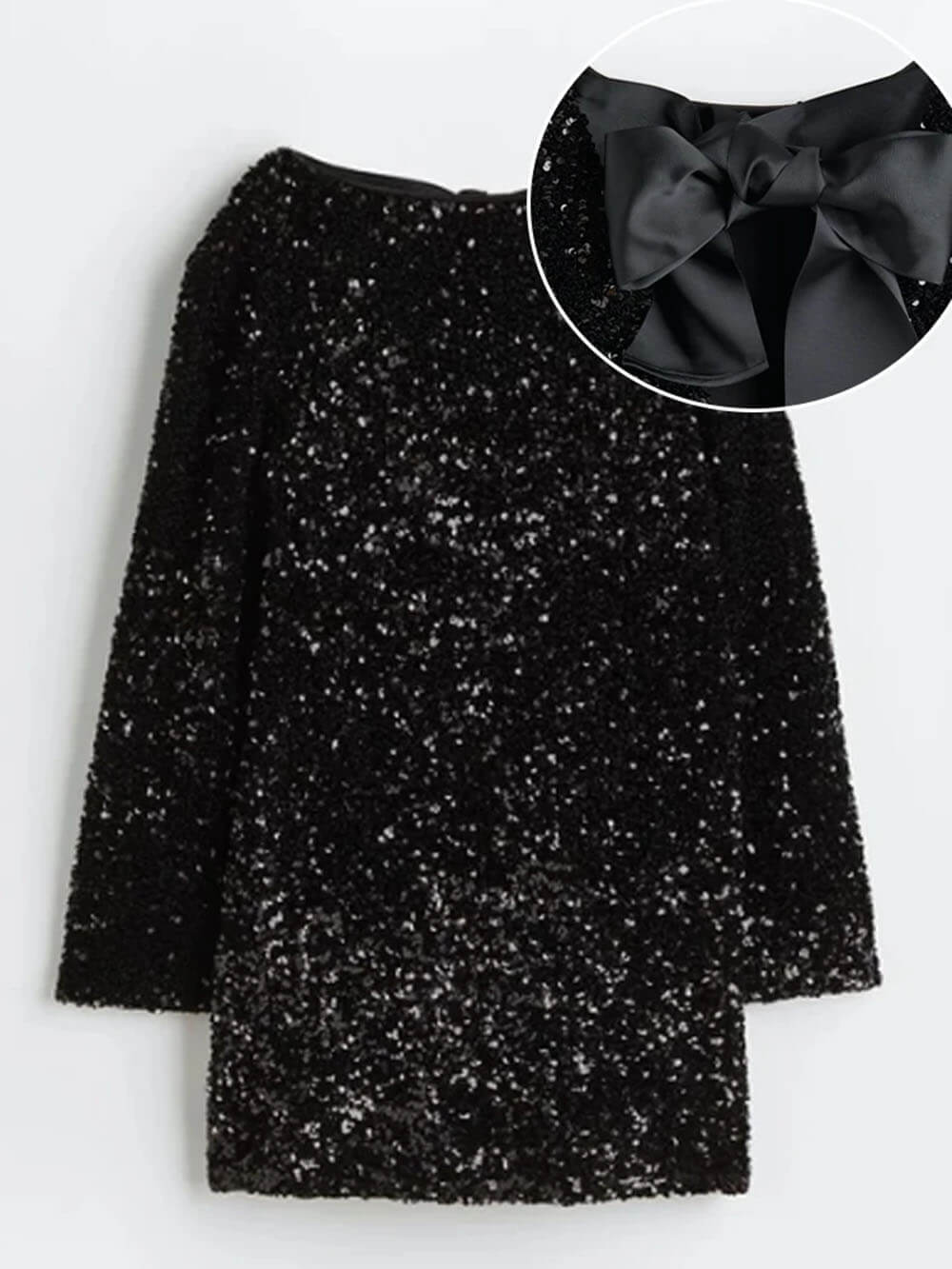 Iridescent Sequined Black Dress with Knot Closure, Elegant Formal Wedding Guest or Cocktail Dress for Women