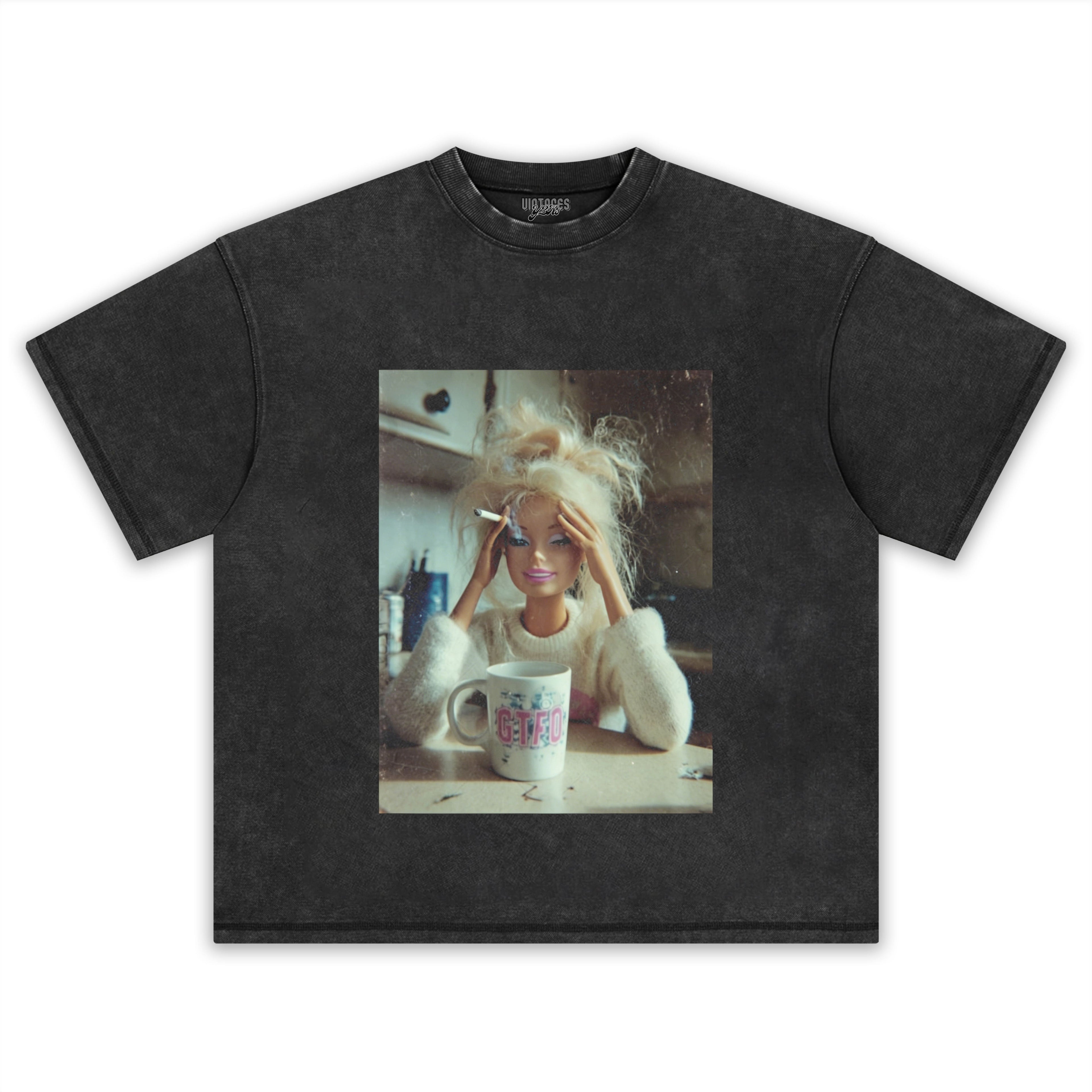 STRESSED BARBIE DOLL FACE COFFEE CIGARETTE SMOKING MEME TANK TOP & TEE & LONG SLEEVE & LAYERED LS & HOODIE