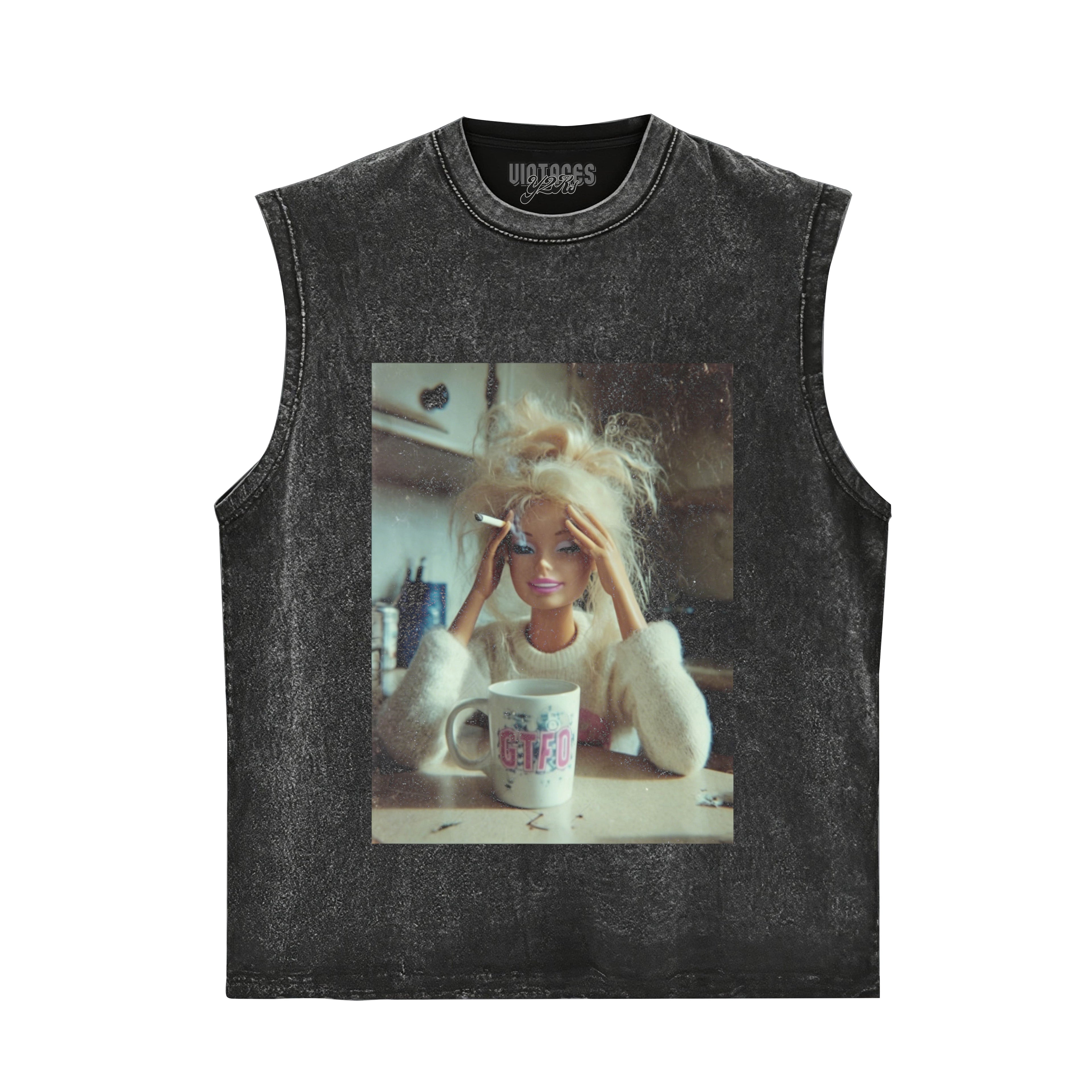STRESSED BARBIE DOLL FACE COFFEE CIGARETTE SMOKING MEME TANK TOP & TEE & LONG SLEEVE & LAYERED LS & HOODIE