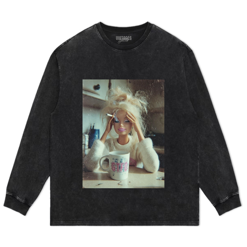 STRESSED BARBIE DOLL FACE COFFEE CIGARETTE SMOKING MEME TANK TOP & TEE & LONG SLEEVE & LAYERED LS & HOODIE