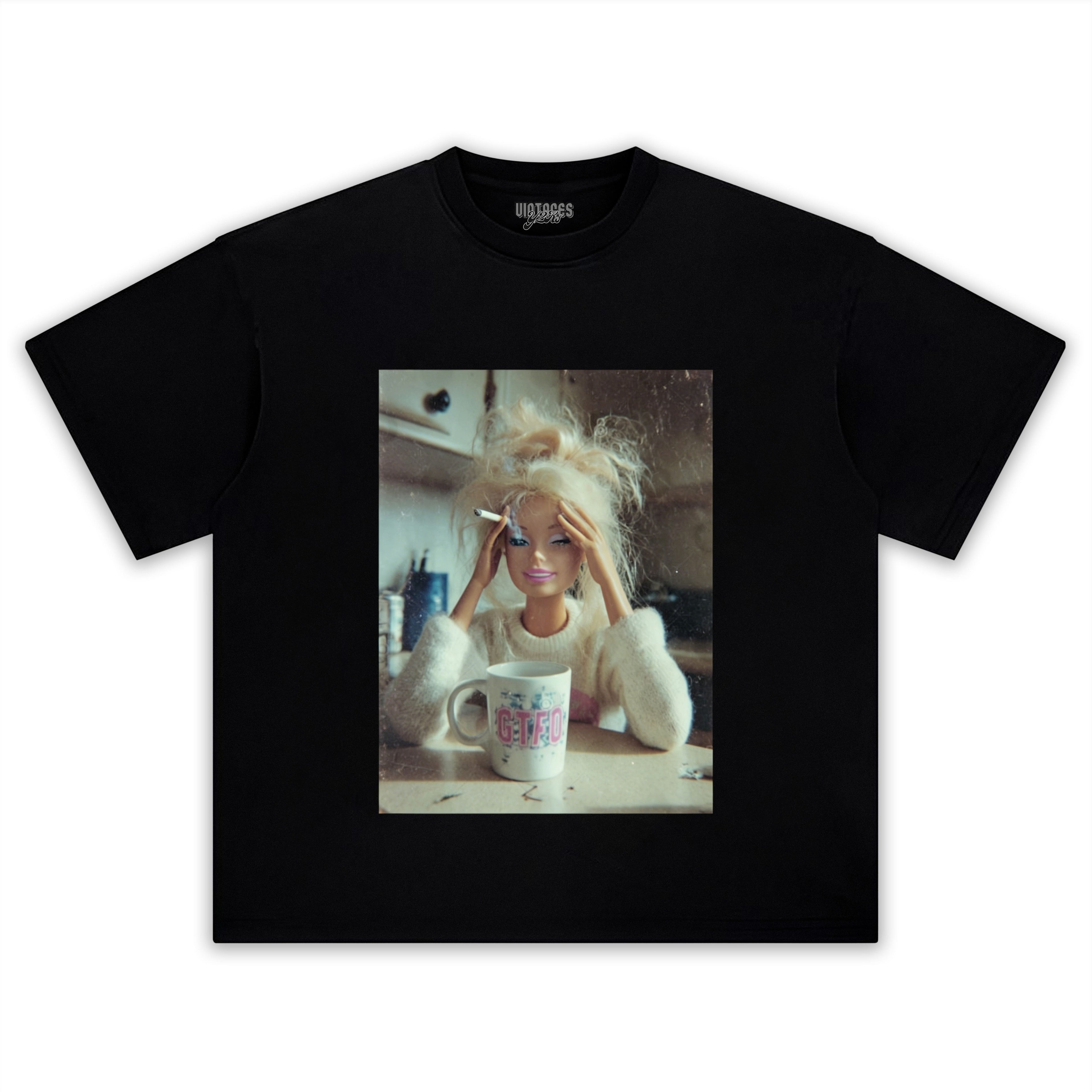 STRESSED BARBIE DOLL FACE COFFEE CIGARETTE SMOKING MEME TANK TOP & TEE & LONG SLEEVE & LAYERED LS & HOODIE