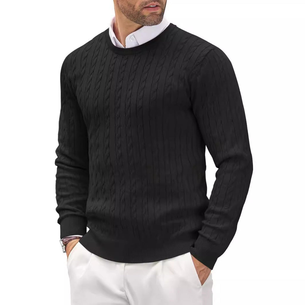 Fitted Men's Knit Sweater - Slim Cable Knit, Cotton, Casual