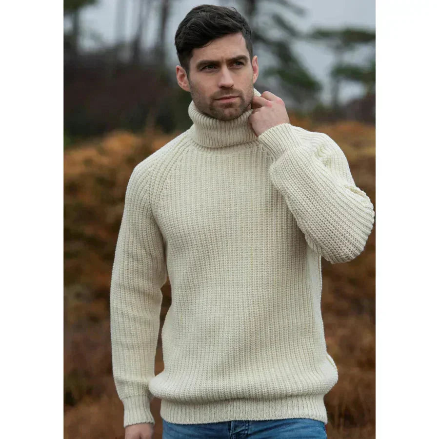 Warm Cozy Men's Turtleneck Sweater - Chunky Ribbed Wool