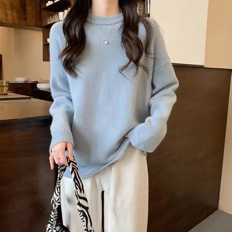 Cozy Oversized Women’s Pullover Sweater - Round Neck Knit