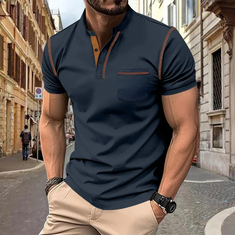 Sommerliches, europäisch-amerikanisches Herren-Polohemd mit Stehkragen