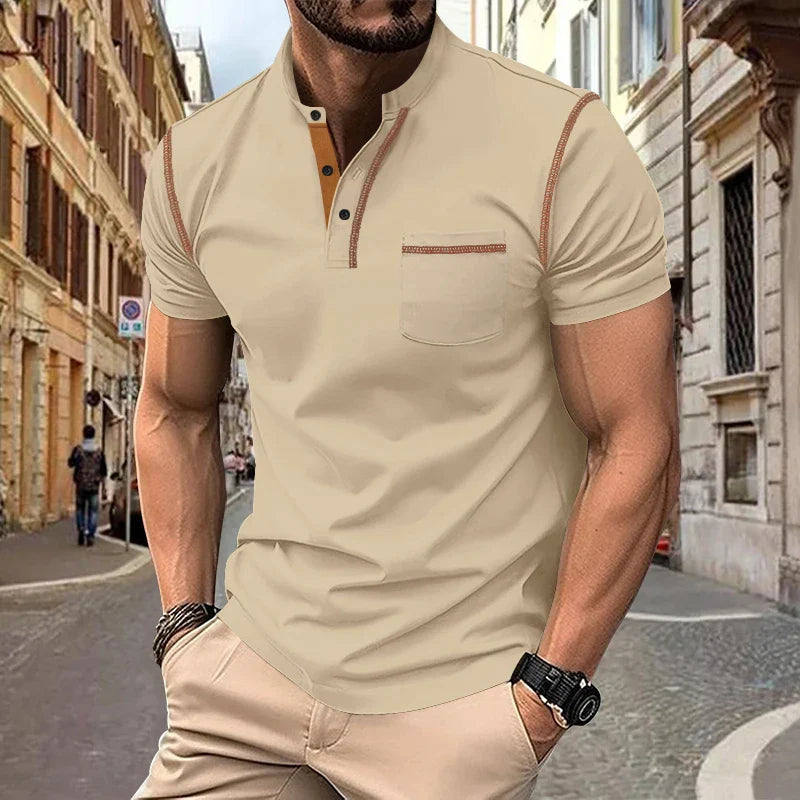 Summer Fashion European American Men's Casual Polo Shirt, Stand-Up Collar Top