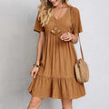 Casual Women's Summer Mini Dress, Lightweight V-Neck Polyester Dress for Beach and Casual Gatherings