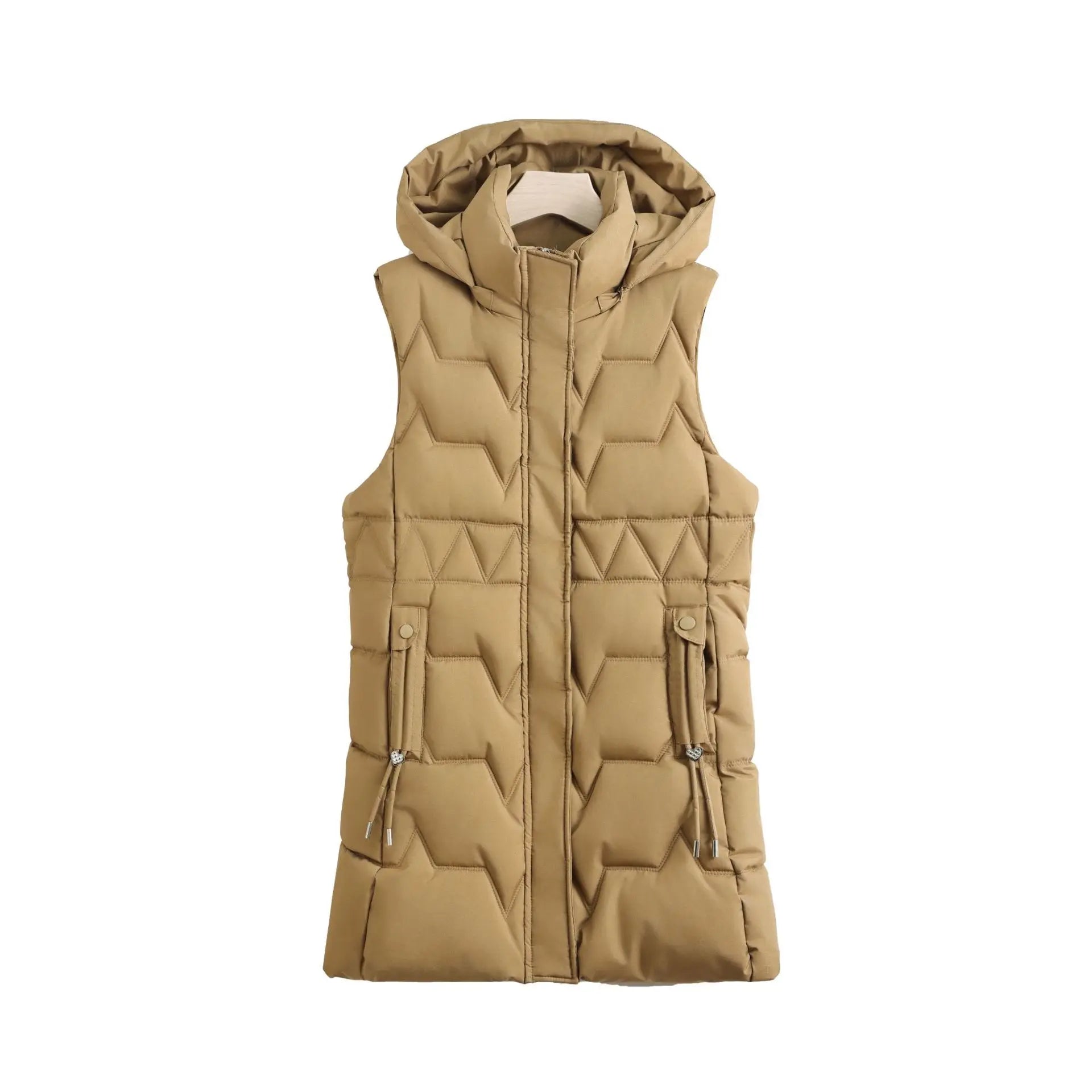 Lightweight Cozy Women Long Puffer Vest - Hooded Down