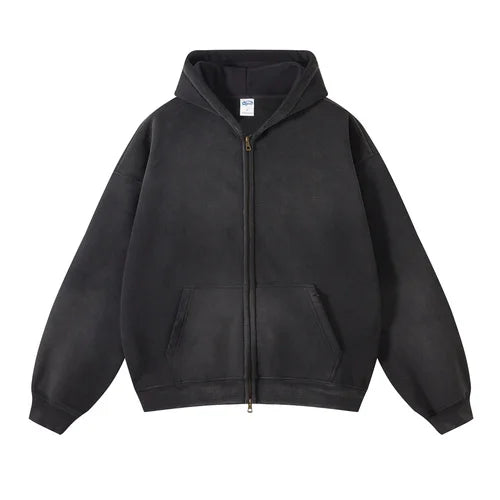 Warmer, lässiger Herren-Kapuzenpullover mit Reißverschluss – Oversize, Plüsch, Winter