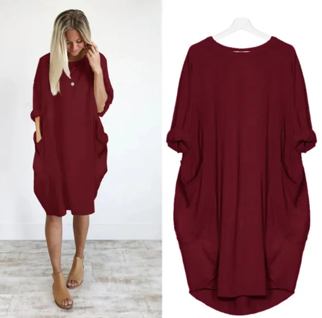 Plus Size Women's Dress with Pockets, Oversize Relaxed Fit, Soft Lightweight Fabric, Sizes S-5XL