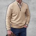 Weicher, klassischer Herren-Pullover mit Viertelreißverschluss – gerippte Baumwolle