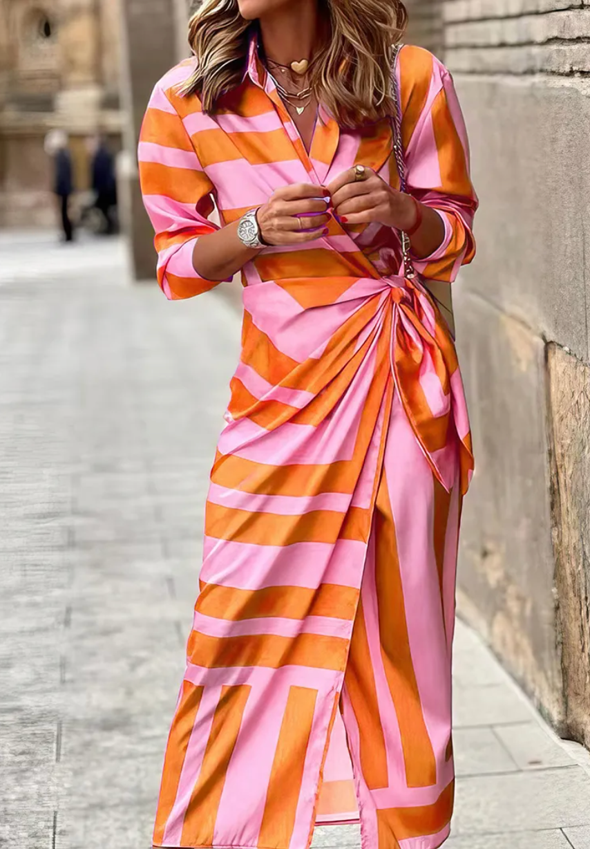 Elegant Striped Wrap Dress for Women, Flattering Plus Size Summer Dress, Versatile Style for Any Occasion