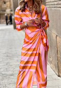 Elegant Striped Wrap Dress for Women, Flattering Plus Size Summer Dress, Versatile Style for Any Occasion