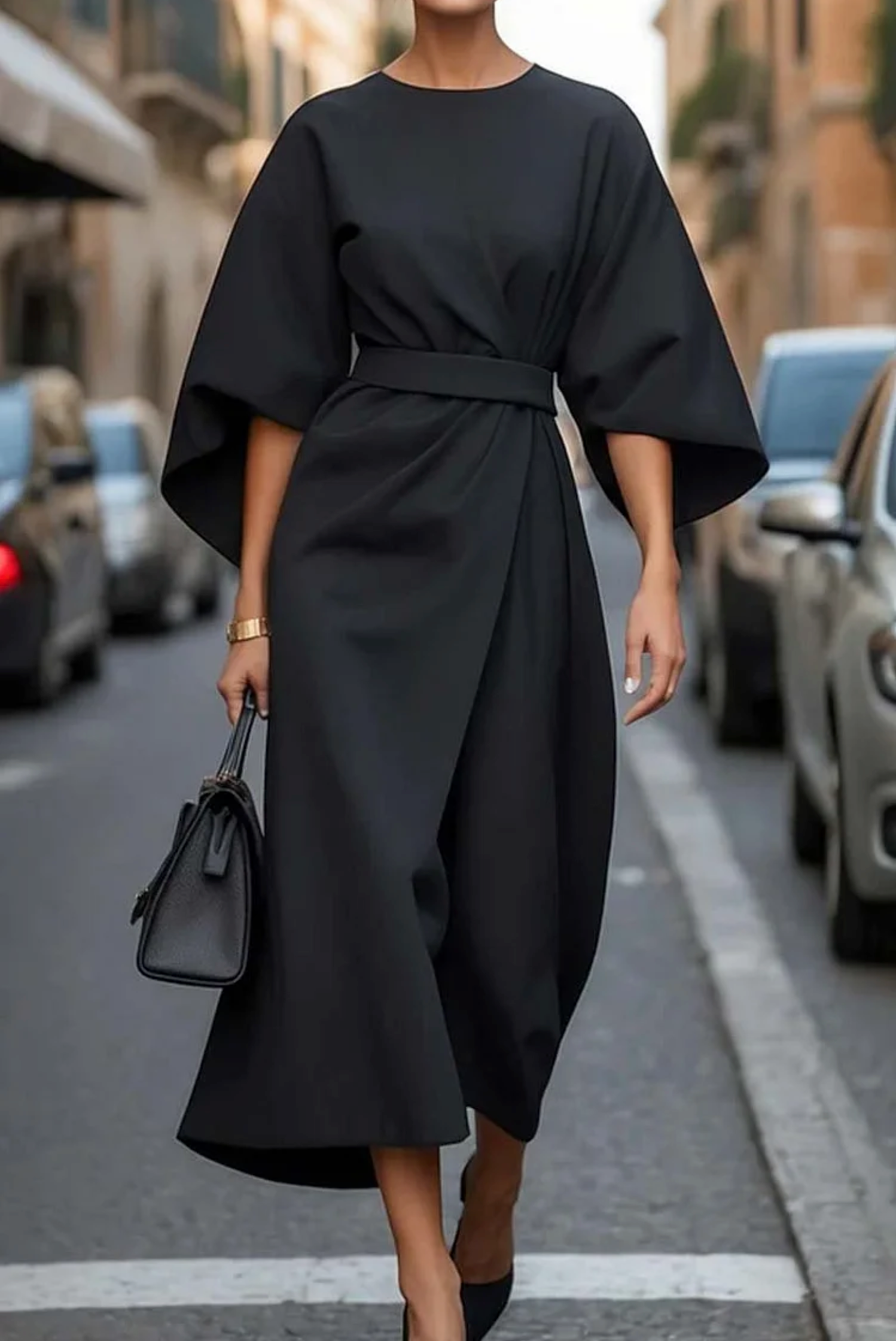 Belted Maxi Dress for Women - Flattering Fit Long Dress, Plus Size Available, Effortless Elegance
