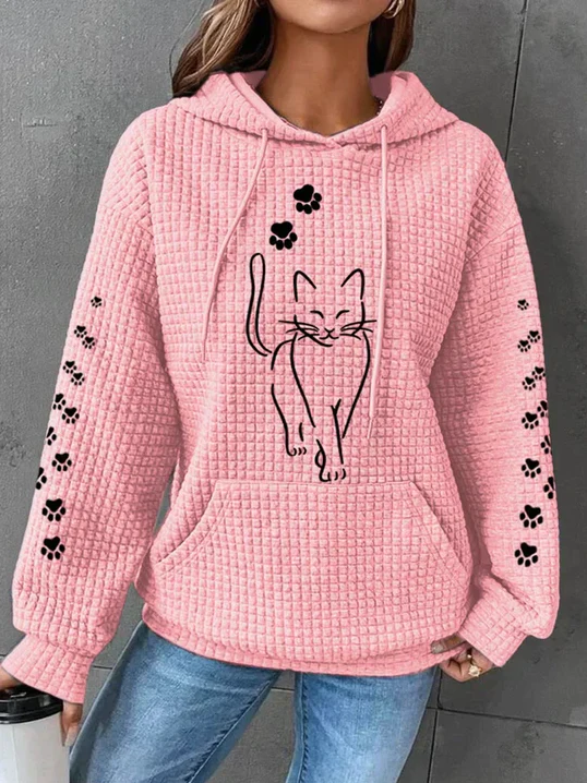 Warm Cozy Women's Hoodie - Oversized Waffle Knit, Casual