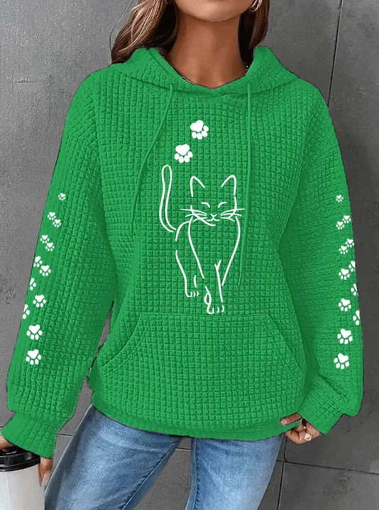 Warm Cozy Women's Hoodie - Oversized Waffle Knit, Casual
