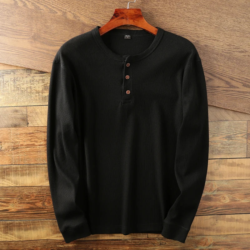 Soft Classic Men's Long Sleeve Pullover - Henley Knit