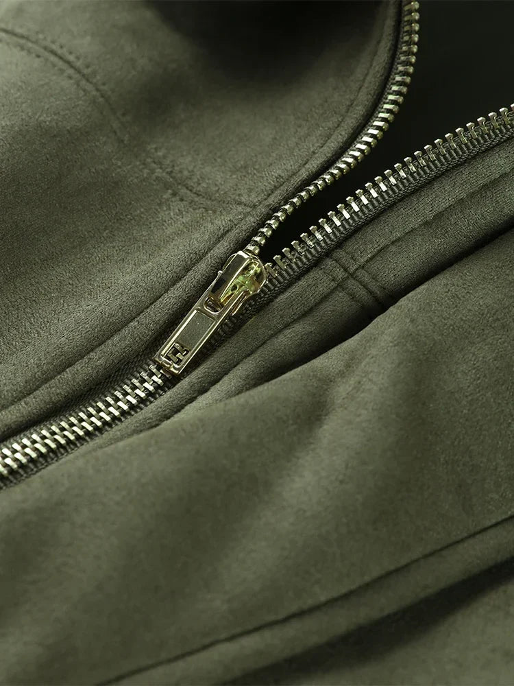 Oversized Damen-Bomberjacke – Kastenförmig, Samt, Herbst