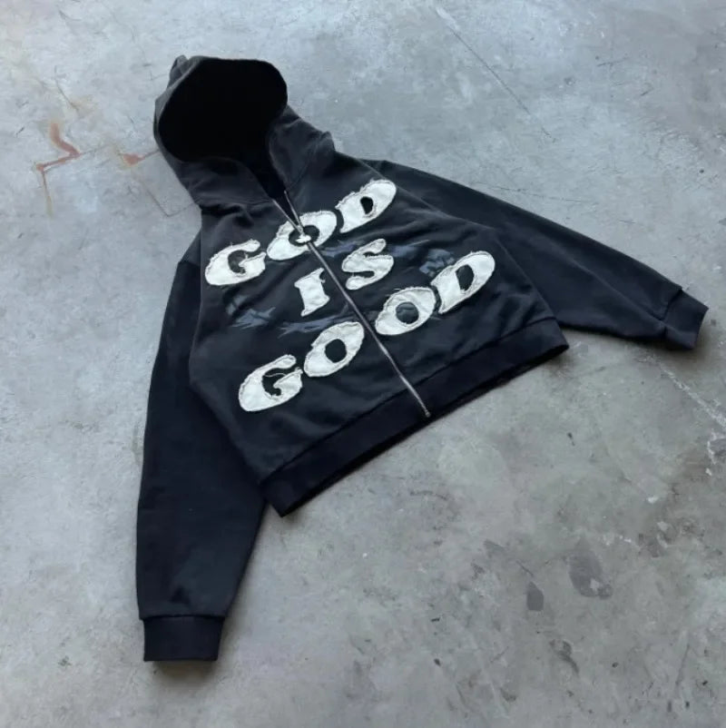 Oversized Unisex Zip-Up Hoodie - Boxy Cut, Knit, Street