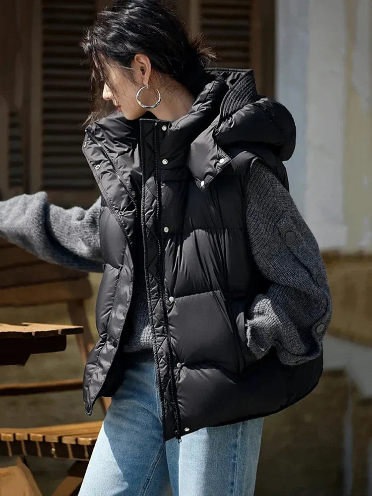 Insulating Women’s Hooded Puff Vest - Hip-Length, Down