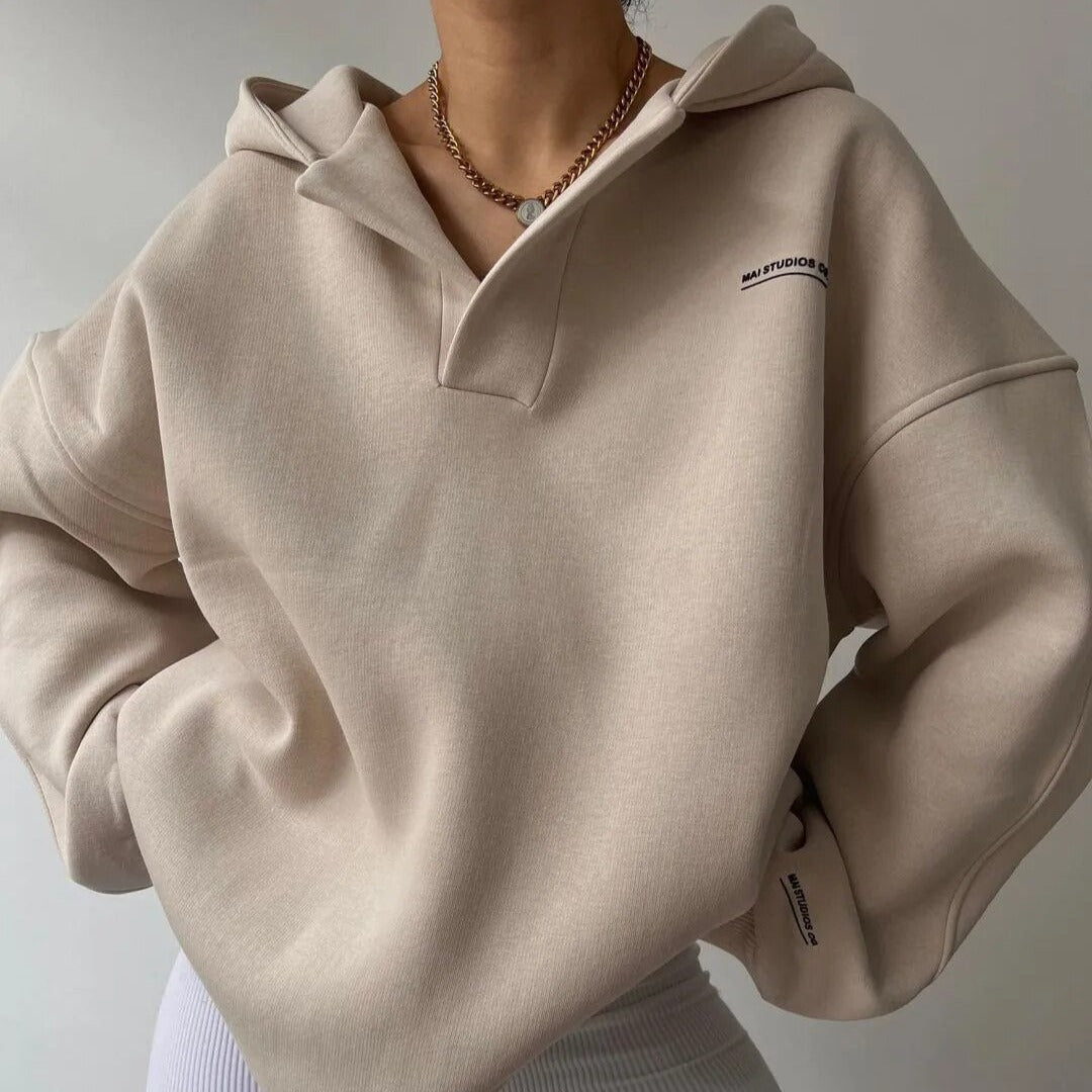 Oversized Cozy Women's Hoodie - Boxy V Notch, Fleece