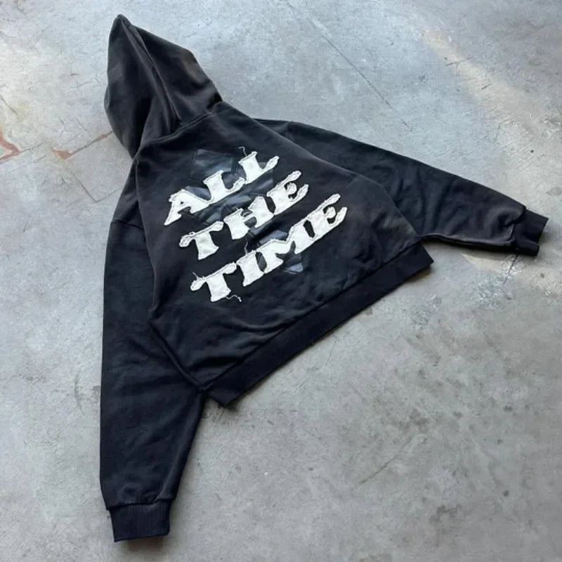 Oversized Unisex Zip-Up Hoodie - Boxy Cut, Knit, Street