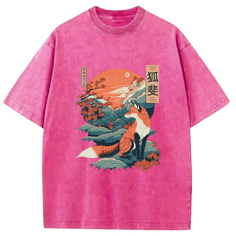 bbb Japanese Kitsune Fox Sakura Washed T-Shirt
