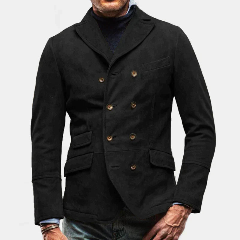 Timeless men's blazer jacket – double-breasted, structured fabric, for autumn