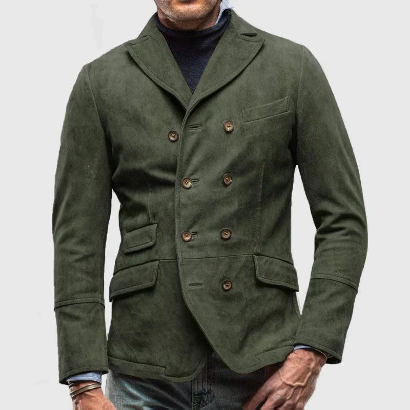 Timeless men's blazer jacket – double-breasted, structured fabric, for autumn