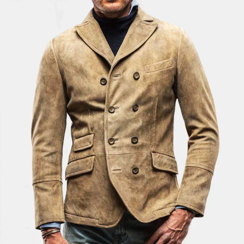 Timeless men's blazer jacket – double-breasted, structured fabric, for autumn