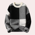 Warmer Herrenpullover – Oversized-Karo-Rundhalsausschnitt, Baumwolle