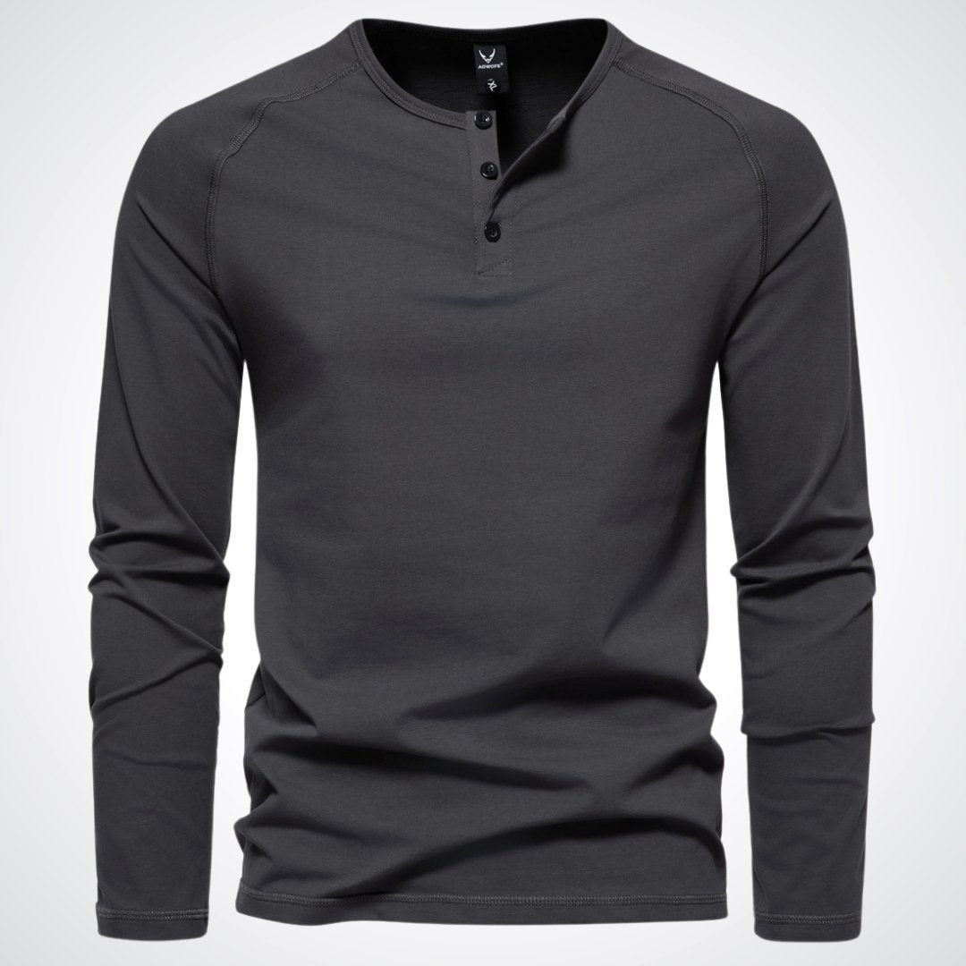 Lightweight Mens Long Sleeve Henley - Fitted Cotton, Casual