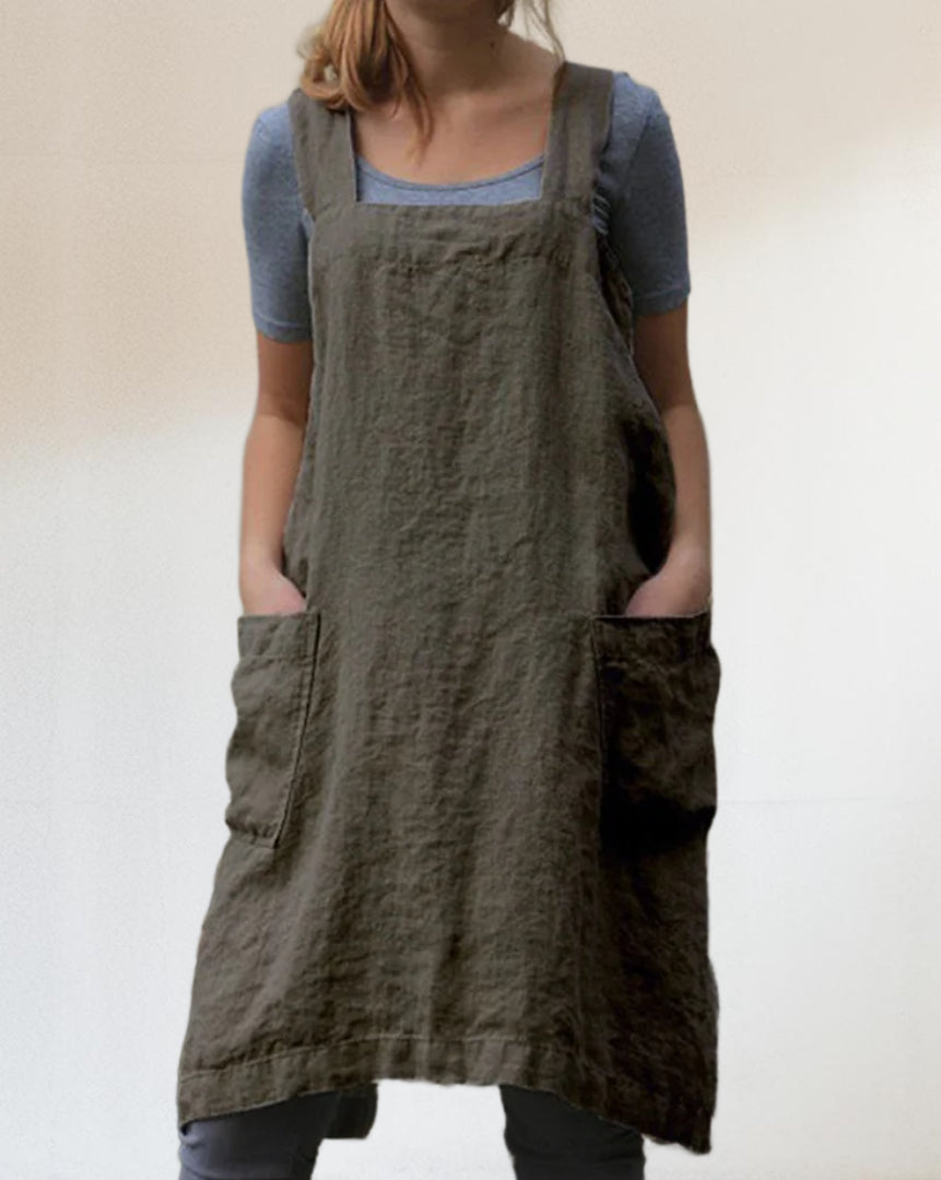 Cotton Apron Dress with Pockets, Cross Back Design, Versatile Pinafore Apron for Cooking and Crafting