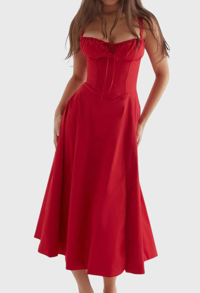 Women's Midi Bustier Corset Dress - Elegant Summer Cocktail Dress in Lightweight Fabric