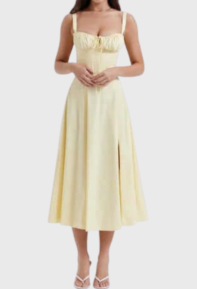 Women's Midi Bustier Corset Dress - Elegant Summer Cocktail Dress in Lightweight Fabric