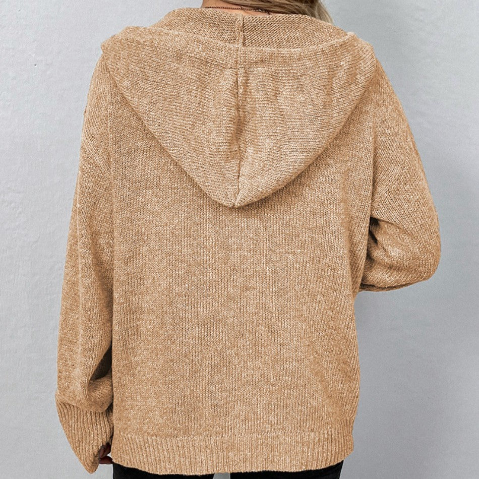 Oversize-Strickjacke für Damen – Kapuze, Knöpfe, Strukturstrick