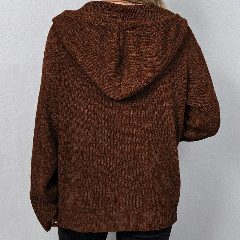 Oversize-Strickjacke für Damen – Kapuze, Knöpfe, Strukturstrick
