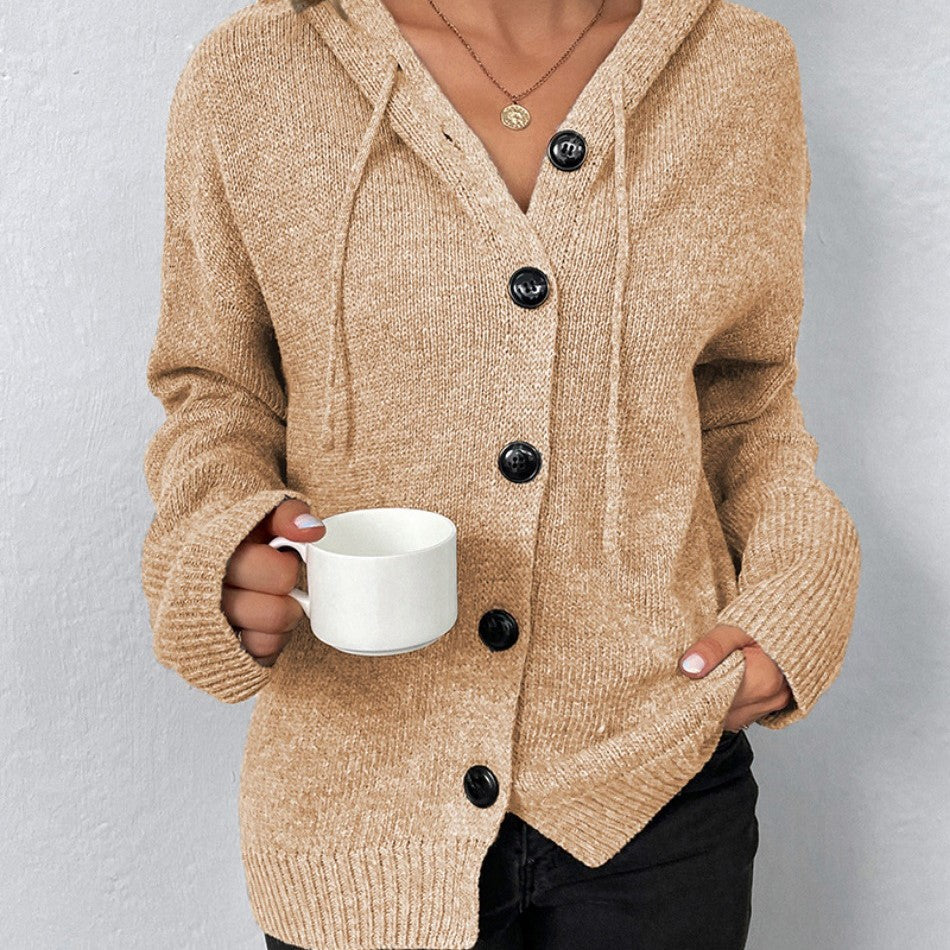 Oversize-Strickjacke für Damen – Kapuze, Knöpfe, Strukturstrick