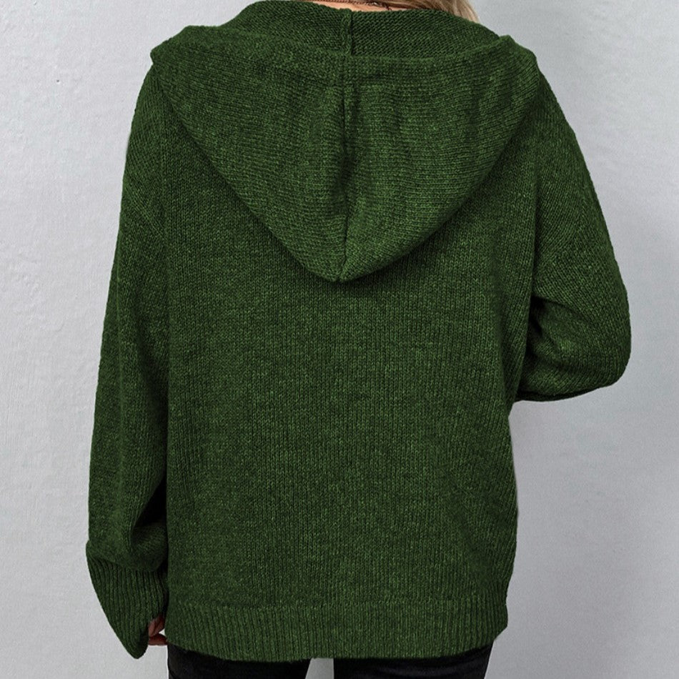 Oversize-Strickjacke für Damen – Kapuze, Knöpfe, Strukturstrick